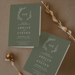 Feuille minimale Programme de mariage plié vert