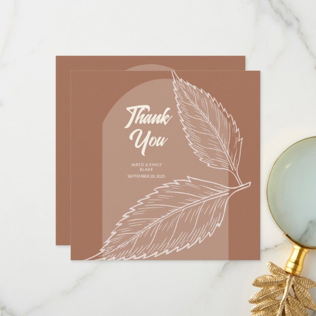 Feuille Mocha Mariage Merci Cartes (Devant/Arrière en situation)