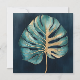 Feuille Monstera avec détail or et bleu foncé
