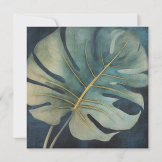 Feuille Monstera avec détail or et bleu foncé