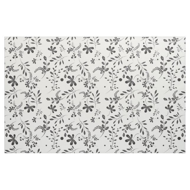 Feuille noir sur tissu floral blanc (Yard)