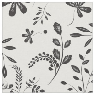 Feuille noir sur tissu floral blanc 2