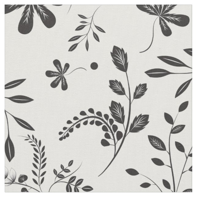 Feuille noir sur tissu floral blanc 2 (Fermer)