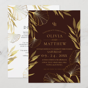 Feuille or / Faire-part de mariage Brown