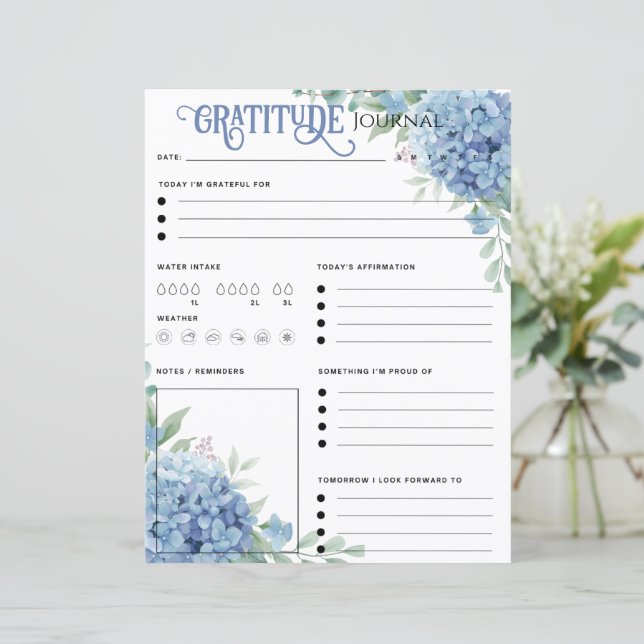 Feuille papier journal Blue Hydrangea Gratiea (Debout devant)
