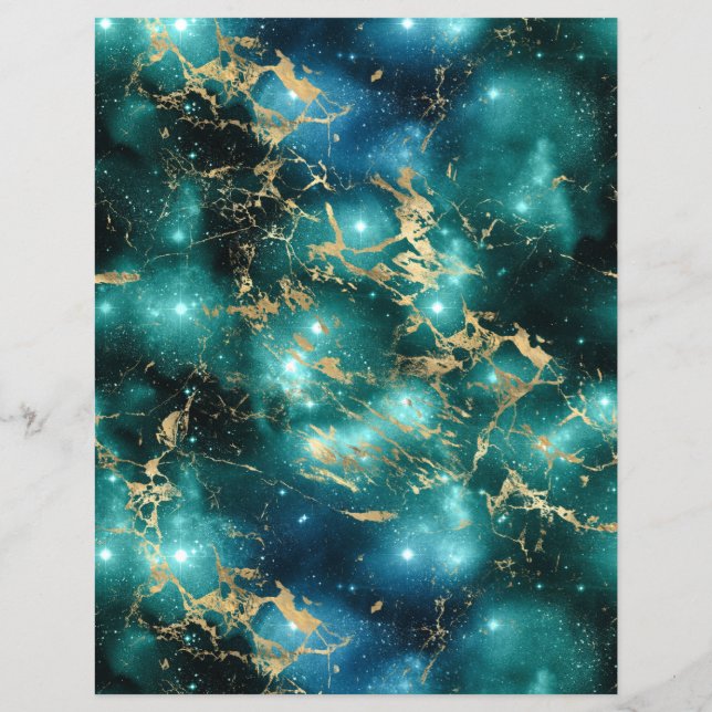 Feuille papier pour album Galaxy en marbre turquoi (Dos)