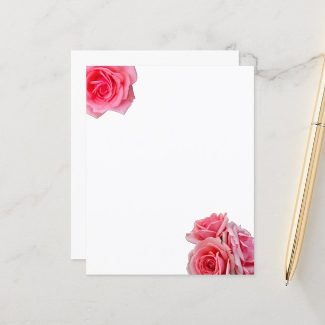 Feuille papier rose roses (Devant/Arrière en situation)