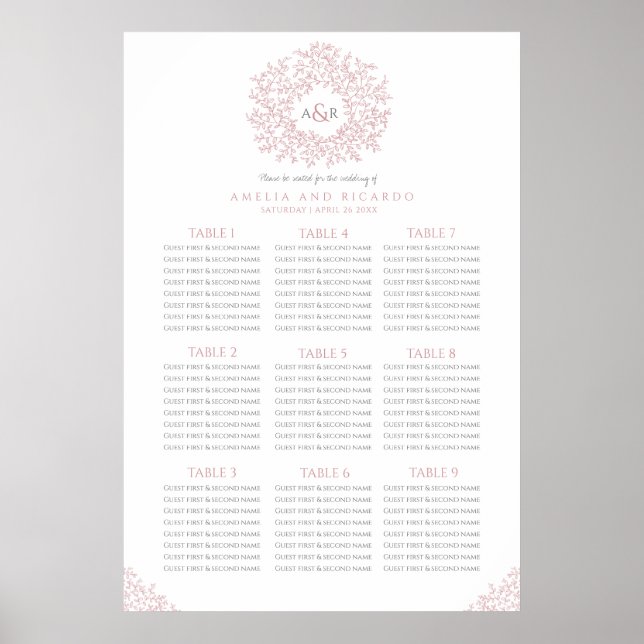 Feuille rose cercle mariage affiche (Devant)