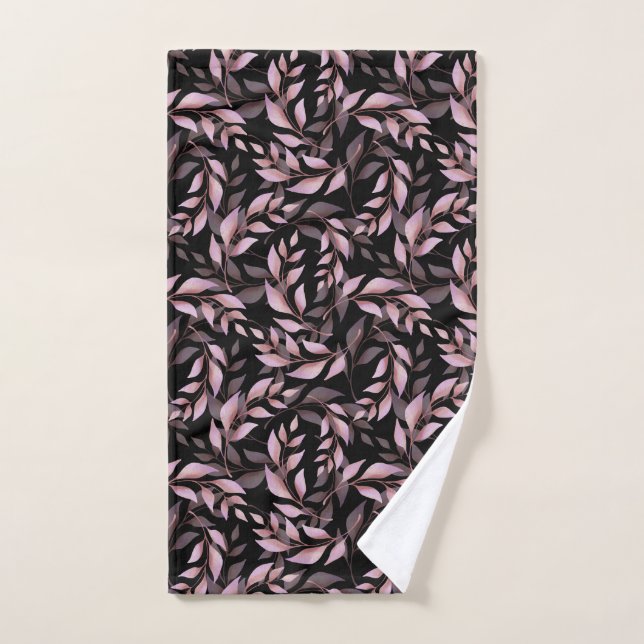 Feuille rose pastel et Motif noir (Serviette à main)