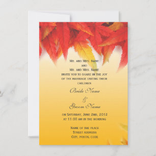 Feuille rouge automne faire-part de mariage