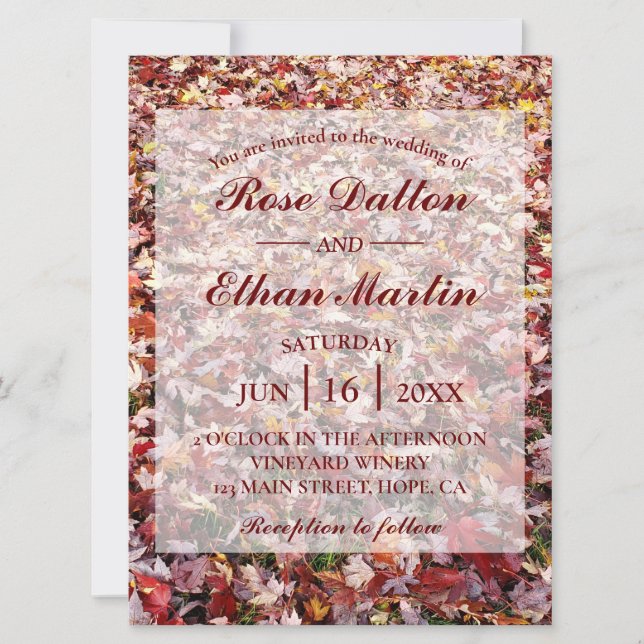 Feuille rouge Rustique Invitations de mariage d'au (Devant)