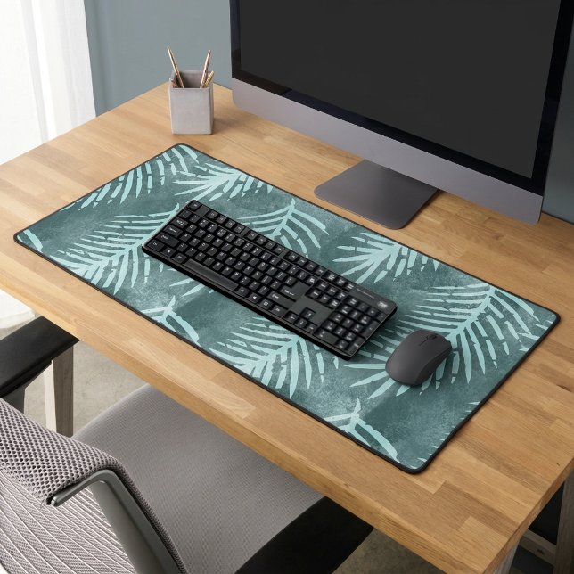 Feuille tropicale aquarelle vert cyan (Teal Green Watercolor Tropical Leaf Desk Mat)