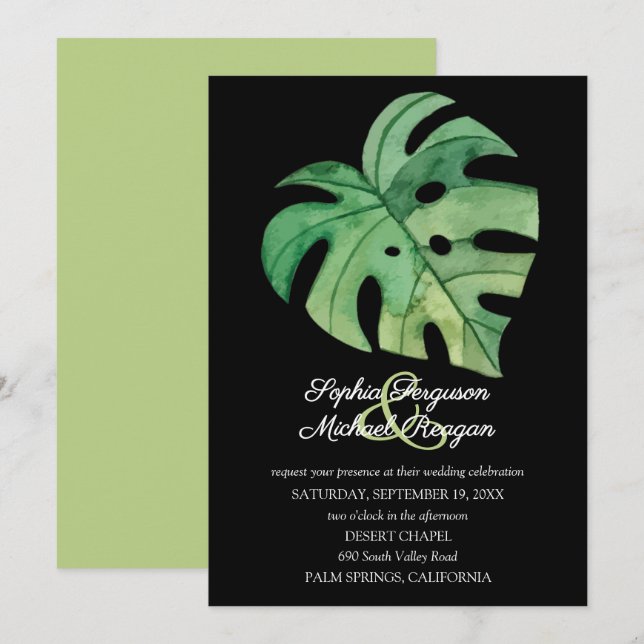 Feuille tropicale de Monstera sur invitations de m (Devant / Derrière)