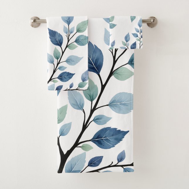 Feuilles aquarelles bleu-vert Dessin botanique 376 (En situation)