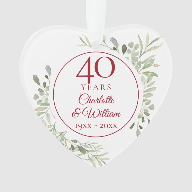 Feuilles aquarelles douces 40e anniversaire photo (devant)