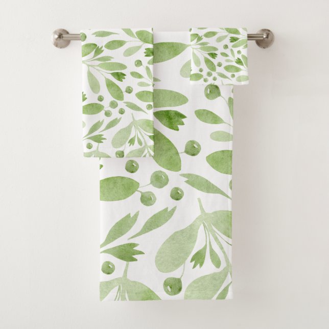 Feuilles aquarelles rustiques vert sauge et blanc (En situation)