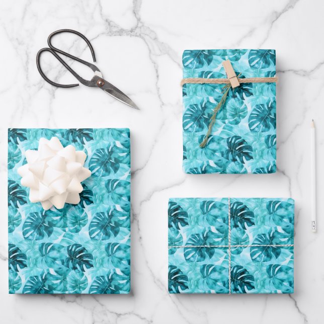 Feuilles aquarelles turquoise et sarcelle (Recto)