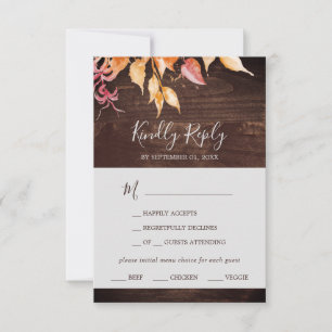 Feuilles automnales Carte RSVP Rustic Wood Menu