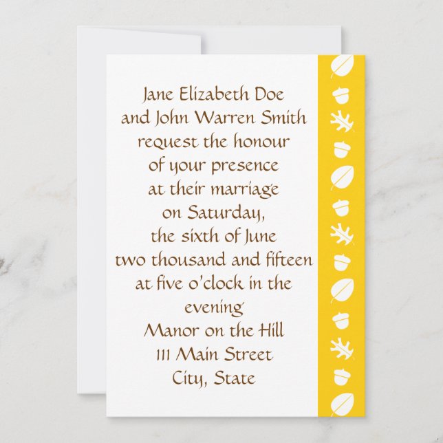 Feuilles automnales en Faire-part de mariage jaune (Devant)