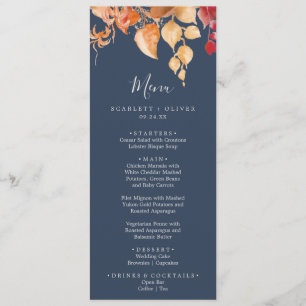 Feuilles automnales Menu Mariage bleu marine et