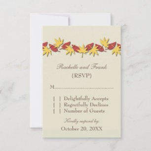 Feuilles Automne Bordure Carte RSVP, Jaune/Rouge