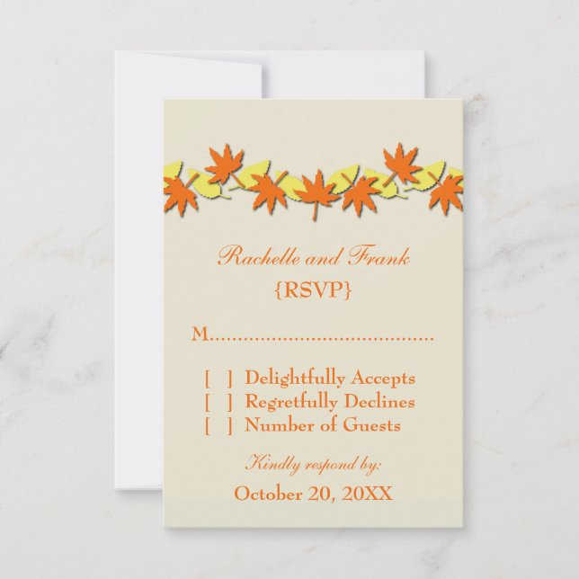 Feuilles Automne Bordure Carte RSVP, orange/jaune (Devant)