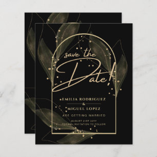 Feuilles Black Gold Moderne Mariage Enregistrer La