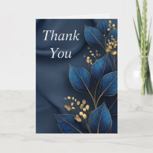 Feuilles bleu et or sur Carte de remerciements ble