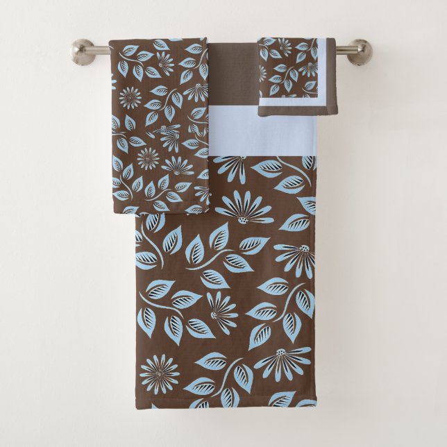 Feuilles Bleues Tendances sur Marron / Monogramme (En situation)