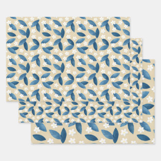 Feuilles bleus et fleurs blanches sur Arrière - pl