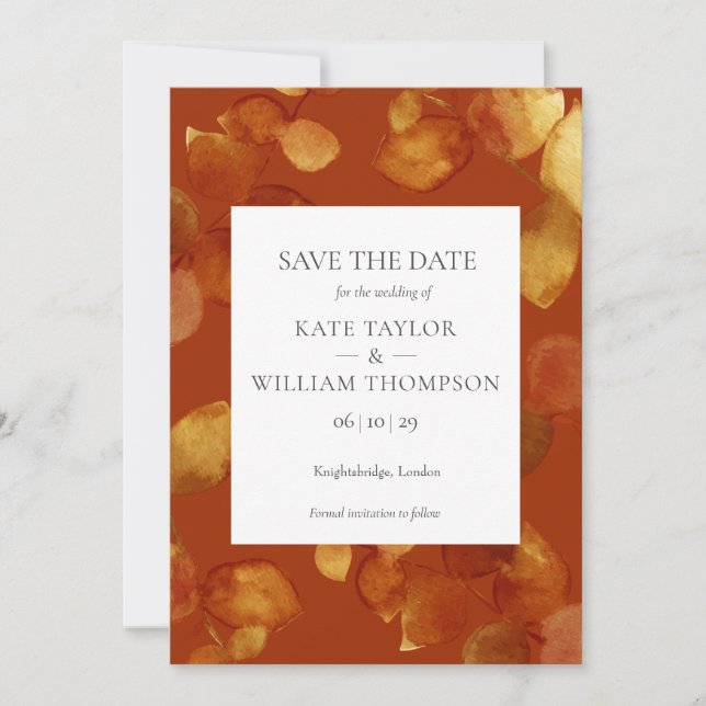Feuilles Botaniques En Terracotta Save The Date (Devant)