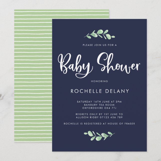 Feuilles botaniques et  Baby showers Invitations (Devant / Derrière)
