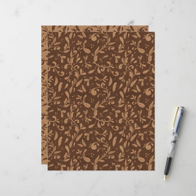 Feuilles Botaniques Marron Vintage (Devant/Arrière en situation)