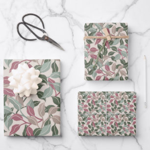 Feuilles Botaniques Vert Sauge Rose Poussiéreux Fl