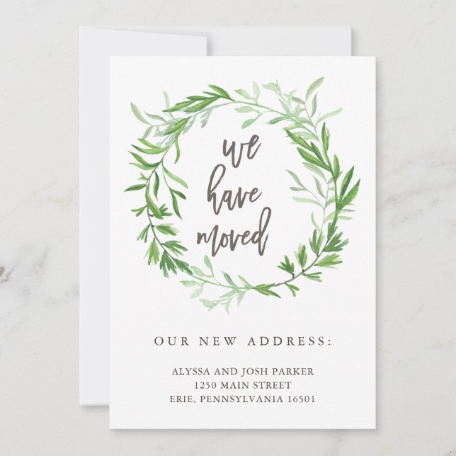 Feuilles botaniques verts en mouvement Faire-part (Devant)