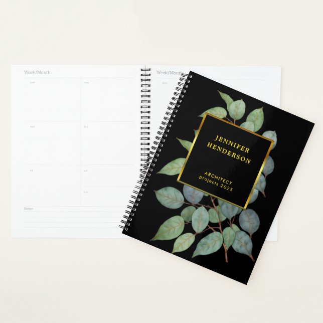 Feuilles d'aquarelle élégant or noir professionnel (Devant avec enveloppe)