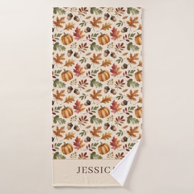 Feuilles d'aquarelle orange d'automne (Serviette de bain)
