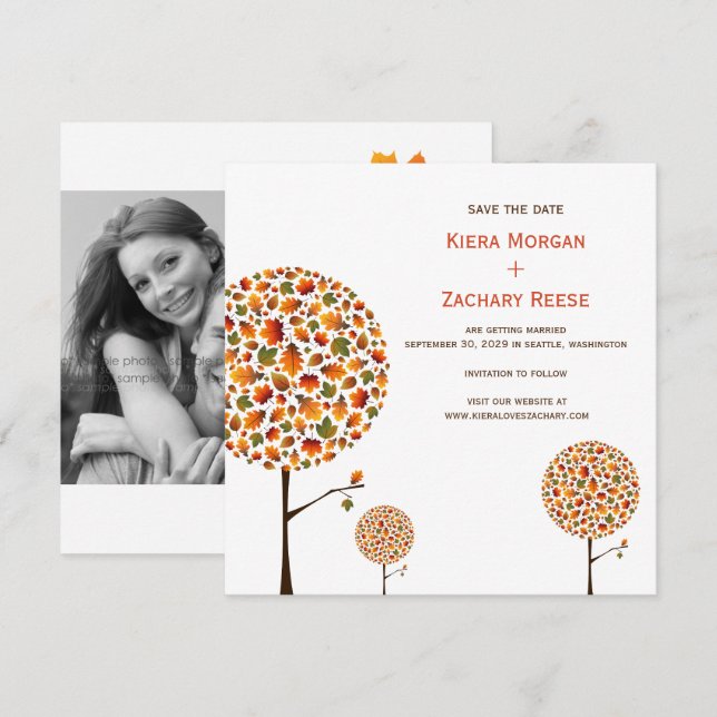 Feuilles d'arbres d'automne Mariage Save The Date (Devant / Derrière)