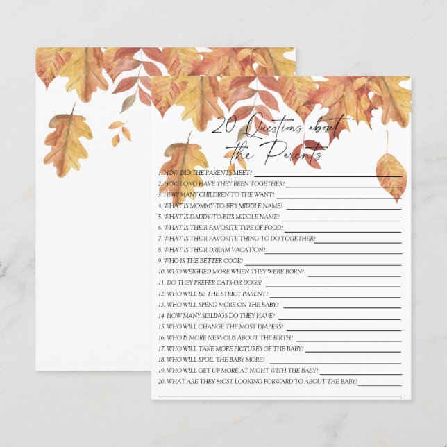 Feuilles d'automne - 20 questions sur les Parents (Devant / Derrière)