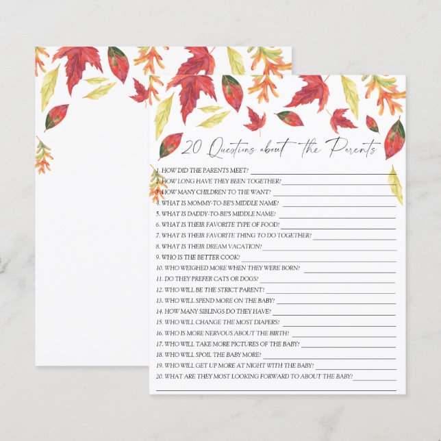 Feuilles d'automne - 20 questions sur les Parents (Devant / Derrière)
