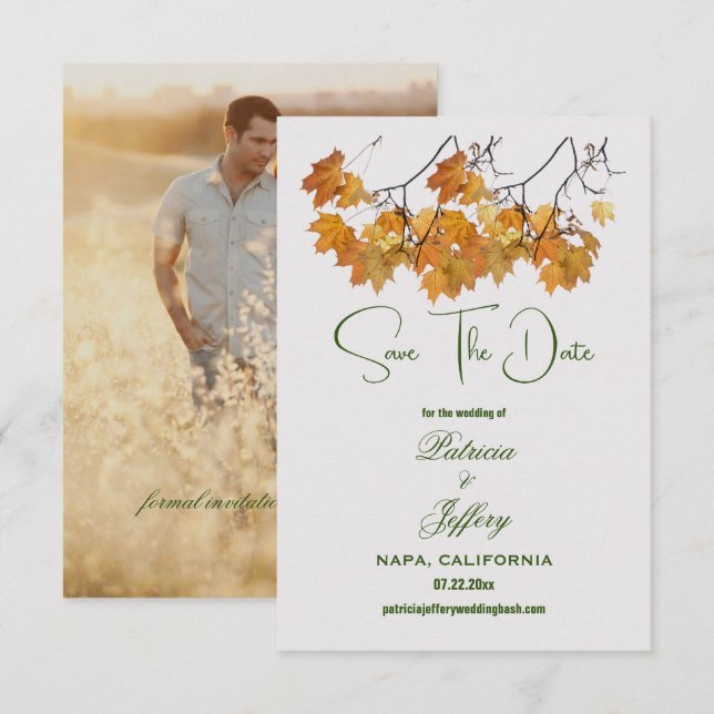 Feuilles d'automne artistiques Enregistrer la date (Devant / Derrière)