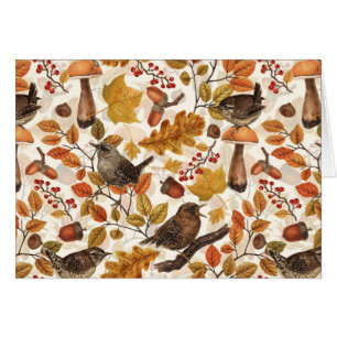 Feuilles d'automne, baies, champignons et roitelet