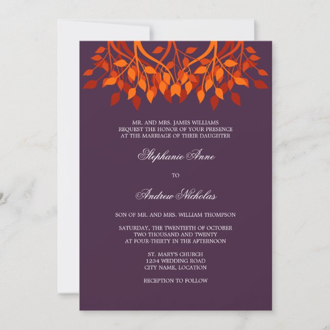 Feuilles d'automne colorées Faire-part de mariage  (Devant)