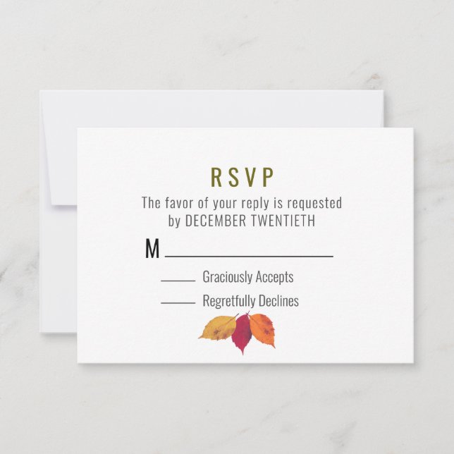 Feuilles d'automne colorées Mariage RSVP (Devant)