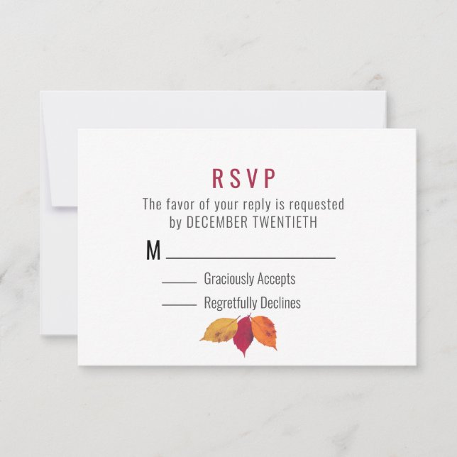 Feuilles d'automne colorées Mariage RSVP (Devant)