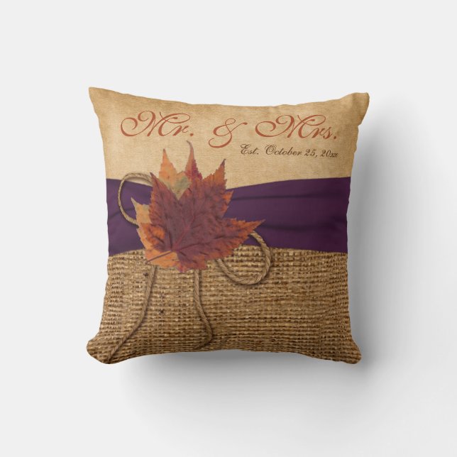 Feuilles d'automne, Coussin Mariage FAUX Burlap (Recto)