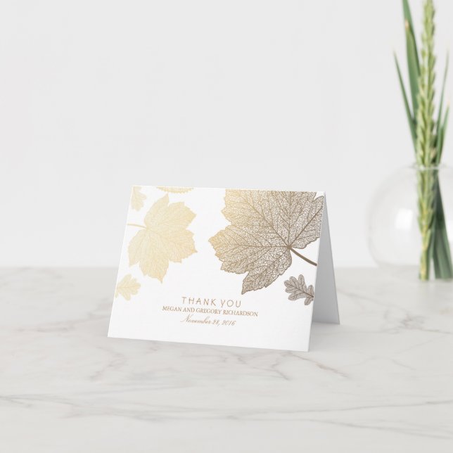 Feuilles D'automne Dorées Mariage Blanc Merci (Devant)