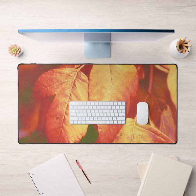 Feuilles d'automne en cuivre et rouge Art Desk Pad (Bureau 1)