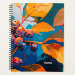 Feuilles d'automne et baies. Abstrait automne flor<br><div class="desc">Feuilles d'automne et canneberge Planner. Abstrait automne moderne nature florale huile peinte art dans les couleurs bleu clair jaune orange.</div>
