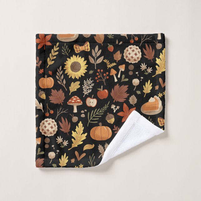 Feuilles d'automne et Citrouilles en Thanksgiving  (Gant de toilette)